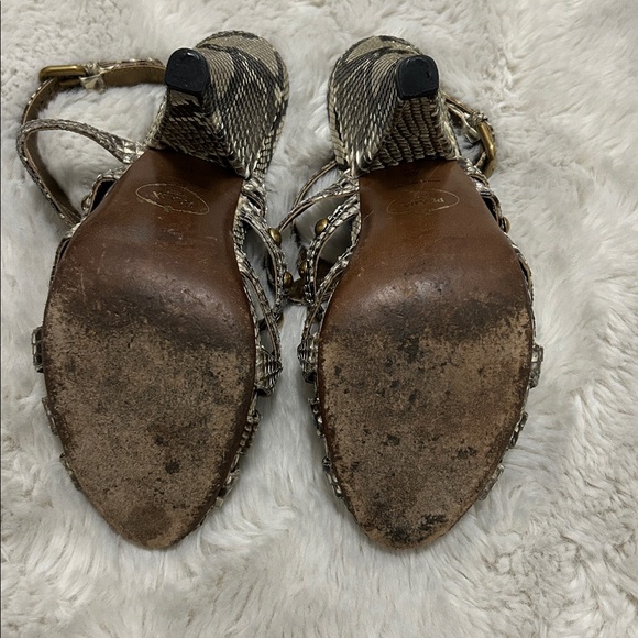 Prada Snakeskin Studded Heeled Slingback Sandals - Picture 6 of 10